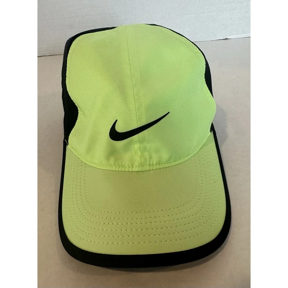 Nike Featherlight Dri Fit Hat Baseball Lime Black Adjustable One Size Running